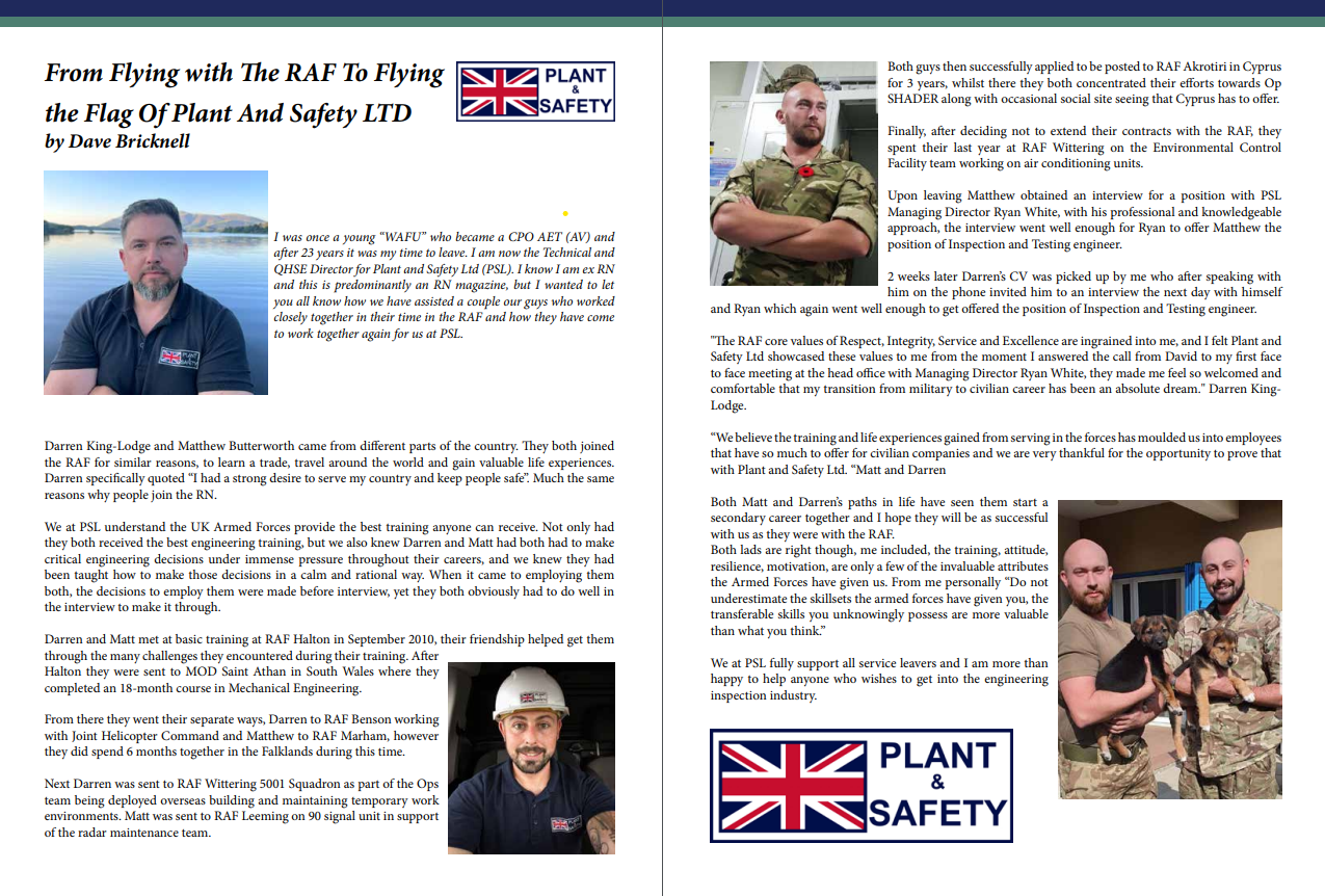 From Flying with The RAF to Flying the Flag of Plant and Safety